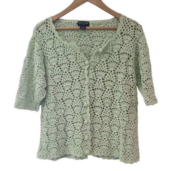 Bay Studio Crochet Knit Cardigan Sz XL Soft Sage Green Vintage Cottagecore Y2K - Picture 1 of 16